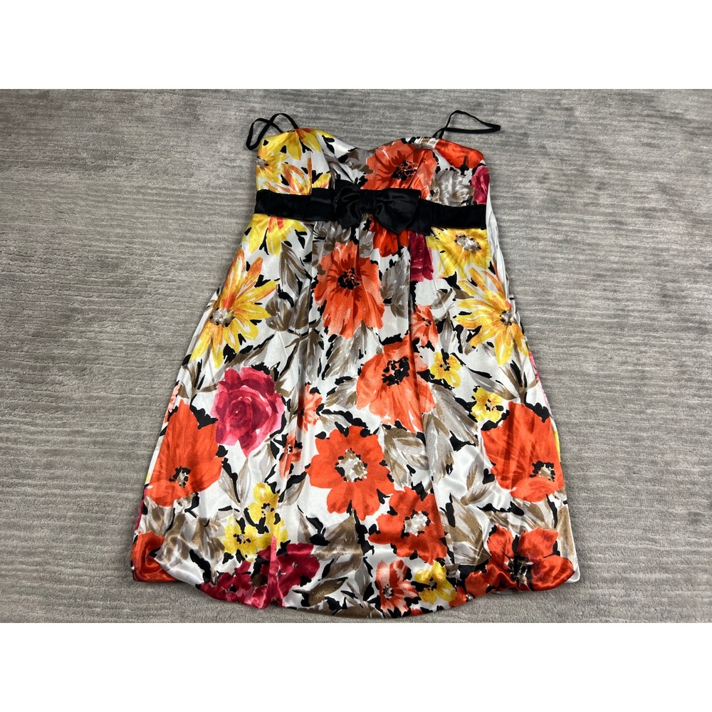 Appropriate Behavior Dress Women 7/8 Multicolor Floral Babydoll Bow Mini 1527HH3